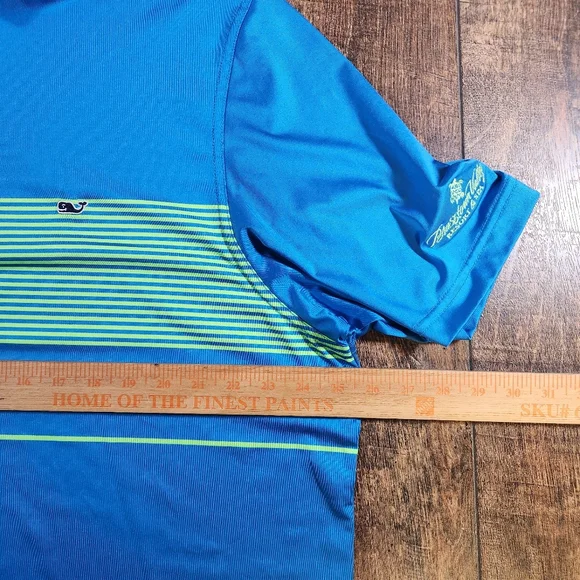 Vineyard Vines Performance Polo Shirt Men's Size XL Whale Logo Golf Blue Striped - Picture 6 of 8